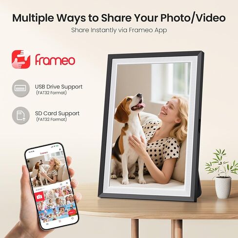 BIGASUO Digital Picture Frame, 10.1" Frameo Digital Frame WiFi with LED Light, 32GB Memory, 1280x800 IPS Touch Screen, Send Photos/Videos from Your Phone Anywhere, Photo Gifts for Parent/Grandparent in Kuwait