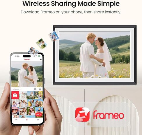 BIGASUO Digital Picture Frame, 10.1" Frameo Digital Frame WiFi with LED Light, 32GB Memory, 1280x800 IPS Touch Screen, Send Photos/Videos from Your Phone Anywhere, Photo Gifts for Parent/Grandparent in Kuwait