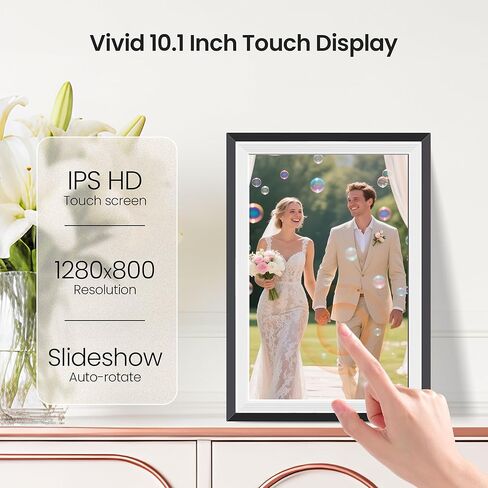 BIGASUO Digital Picture Frame, 10.1" Frameo Digital Frame WiFi with LED Light, 32GB Memory, 1280x800 IPS Touch Screen, Send Photos/Videos from Your Phone Anywhere, Photo Gifts for Parent/Grandparent in Kuwait