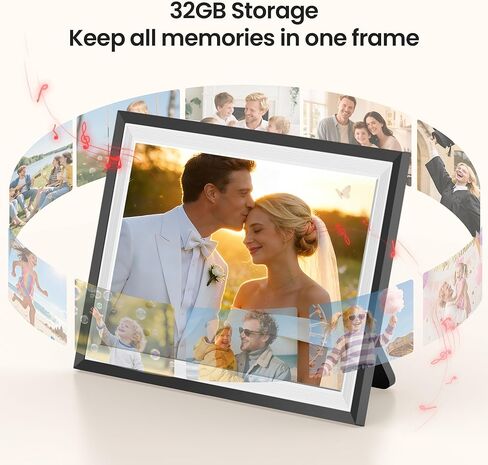 BIGASUO Digital Picture Frame, 10.1" Frameo Digital Frame WiFi with LED Light, 32GB Memory, 1280x800 IPS Touch Screen, Send Photos/Videos from Your Phone Anywhere, Photo Gifts for Parent/Grandparent in Kuwait