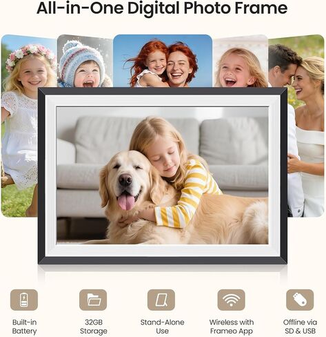 BIGASUO Digital Picture Frame, 10.1" Frameo Digital Frame WiFi with LED Light, 32GB Memory, 1280x800 IPS Touch Screen, Send Photos/Videos from Your Phone Anywhere, Photo Gifts for Parent/Grandparent in Kuwait