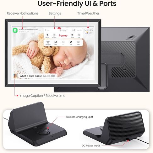 BIGASUO Digital Picture Frame, 10.1" Frameo Digital Frame WiFi with LED Light, 32GB Memory, 1280x800 IPS Touch Screen, Send Photos/Videos from Your Phone Anywhere, Photo Gifts for Parent/Grandparent in Kuwait