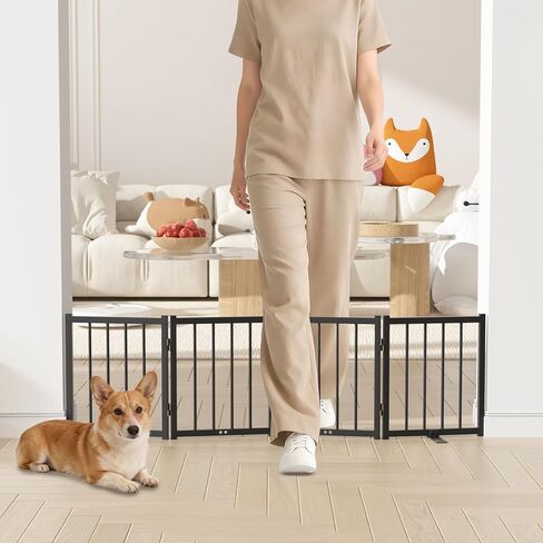 Snuowu 16" Freestanding Short Dog Gate for Small Dogs – Foldable & Retractable, Expands Up to 48" Wide, 4-Panel Pet Barrier for Doorways, Stairs & Hallways (Black) in Kuwait