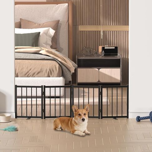 Snuowu 16" Freestanding Short Dog Gate for Small Dogs – Foldable & Retractable, Expands Up to 48" Wide, 4-Panel Pet Barrier for Doorways, Stairs & Hallways (Black) in Kuwait