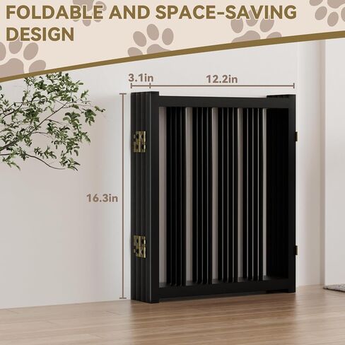 Snuowu 16" Freestanding Short Dog Gate for Small Dogs – Foldable & Retractable, Expands Up to 48" Wide, 4-Panel Pet Barrier for Doorways, Stairs & Hallways (Black) in Kuwait