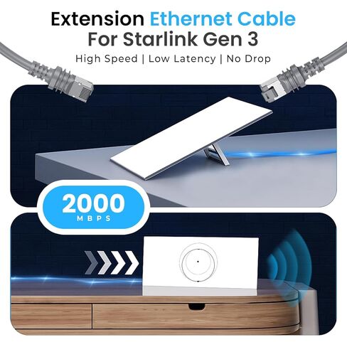 كابل لكابل Starlink Gen 3 البديل المقاوم للماء لكابل إيثرنت لمجموعة الأقمار الصناعية Starlink Standard V3، اتصال شبكة RJ45 مستقر، متوافق مع جهاز التوجيه والطبق Gen 3 (150 قدمًا) in Kuwait