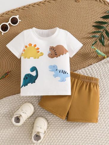 Infant Toddler Baby Boy Clothes Outfits,2 Pieces Cute Summer Short Sleeves T-Shirt Tops+Shorts Set in Kuwait