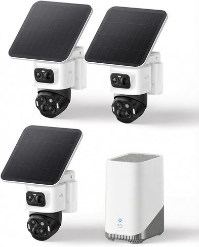 eufy Security eufyCam S4 3-Cam Kit، كاميرا شمسية 4K لاسلكية خارجية، كاميرا ثلاثية العدسات Bullet-PTZ، عرض 360 درجة، مسار Cross-Cam، التعرف على الذكاء الاصطناعي، تكبير 8X، رؤية ليلية ملونة، 0 رسوم شهرية، تخزين محلي in Kuwait