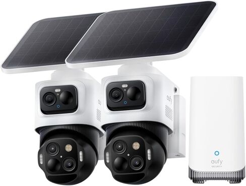 eufy Security eufyCam S4 3-Cam Kit، كاميرا شمسية 4K لاسلكية خارجية، كاميرا ثلاثية العدسات Bullet-PTZ، عرض 360 درجة، مسار Cross-Cam، التعرف على الذكاء الاصطناعي، تكبير 8X، رؤية ليلية ملونة، 0 رسوم شهرية، تخزين محلي in Kuwait