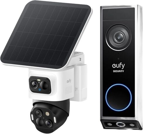 eufy Security eufyCam S4 Video Doorbell E340,4K كاميرا شمسية لاسلكية خارجية، كاميرا ثلاثية العدسات Bullet-PTZ، عرض 360 درجة، تكبير تلقائي 8X، التعرف على الذكاء الاصطناعي، مسار الذكاء الاصطناعي، 0 رسوم شهرية in Kuwait