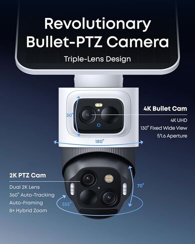 eufy Security eufyCam S4 Video Doorbell E340,4K كاميرا شمسية لاسلكية خارجية، كاميرا ثلاثية العدسات Bullet-PTZ، عرض 360 درجة، تكبير تلقائي 8X، التعرف على الذكاء الاصطناعي، مسار الذكاء الاصطناعي، 0 رسوم شهرية in Kuwait