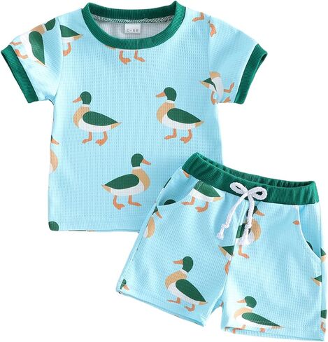Toddler Boy Clothes Summer Mallard Duck Short Sleeve Tshirt Shorts Set Hunting Baby Daddys Mommys Outfits in Kuwait