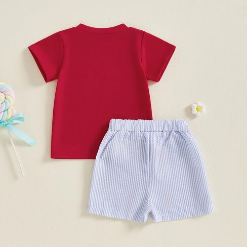 Kayotuas Toddler Baby Boy Summer Clothes Cute Crawfish Outfit Lobster Short Sleeve T-shirt Tops & Stripes/Gingham Shorts Set in Saudi Arabia