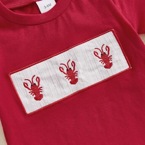 Kayotuas Toddler Baby Boy Summer Clothes Cute Crawfish Outfit Lobster Short Sleeve T-shirt Tops & Stripes/Gingham Shorts Set in Saudi Arabia