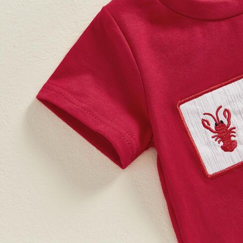 Kayotuas Toddler Baby Boy Summer Clothes Cute Crawfish Outfit Lobster Short Sleeve T-shirt Tops & Stripes/Gingham Shorts Set in Saudi Arabia