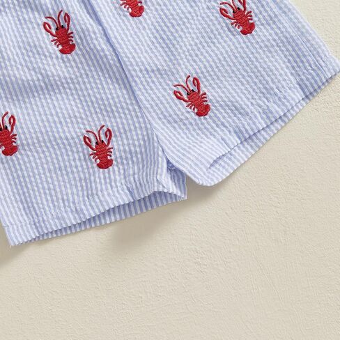 Kayotuas Toddler Baby Boy Summer Clothes Cute Crawfish Outfit Lobster Short Sleeve T-shirt Tops & Stripes/Gingham Shorts Set in Saudi Arabia