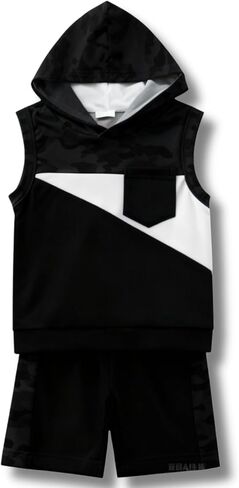 Toddler Boys Summer Clothes 2PCS Color Block Hoodie Sleeveless Tank Tops & Camo Shorts Set Boys Outfits Size 2-6Y in Kuwait