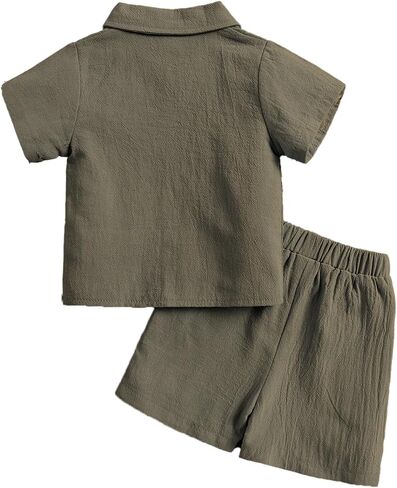 Toddler Boys Girls 2Pcs Linen Clothes Set Button Down Short Sleeve Polo Shirt+Elastic Gauze Shorts Summer Outfit in Saudi Arabia