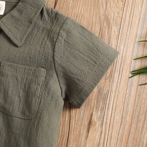 Toddler Boys Girls 2Pcs Linen Clothes Set Button Down Short Sleeve Polo Shirt+Elastic Gauze Shorts Summer Outfit in Saudi Arabia