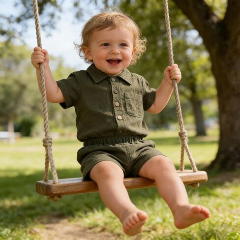 Toddler Boys Girls 2Pcs Linen Clothes Set Button Down Short Sleeve Polo Shirt+Elastic Gauze Shorts Summer Outfit in Saudi Arabia