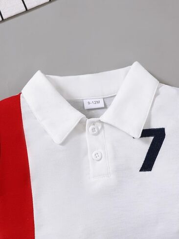 Baby Boys Color Block Polo Shirt & Shorts Set with Number 7 Print for 6M-3Y Toddlers in Kuwait