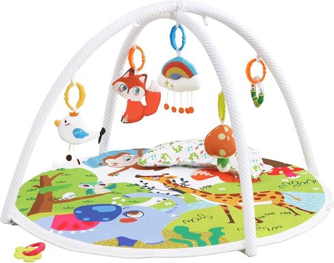 Baby Play Gym، بساط لعب الأنشطة ibabejoy للأطفال حديثي الولادة وحتى الأطفال الصغار، تنمية المهارات الحسية والحركية على أساس المرحلة، منصات اكتشاف اللغة غير القابلة للانزلاق 7 في 1 مع عضاضة in Kuwait