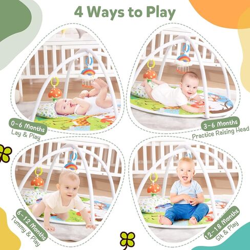 Baby Play Gym، بساط لعب الأنشطة ibabejoy للأطفال حديثي الولادة وحتى الأطفال الصغار، تنمية المهارات الحسية والحركية على أساس المرحلة، منصات اكتشاف اللغة غير القابلة للانزلاق 7 في 1 مع عضاضة in Kuwait
