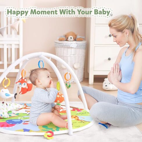 Baby Play Gym، بساط لعب الأنشطة ibabejoy للأطفال حديثي الولادة وحتى الأطفال الصغار، تنمية المهارات الحسية والحركية على أساس المرحلة، منصات اكتشاف اللغة غير القابلة للانزلاق 7 في 1 مع عضاضة in Kuwait
