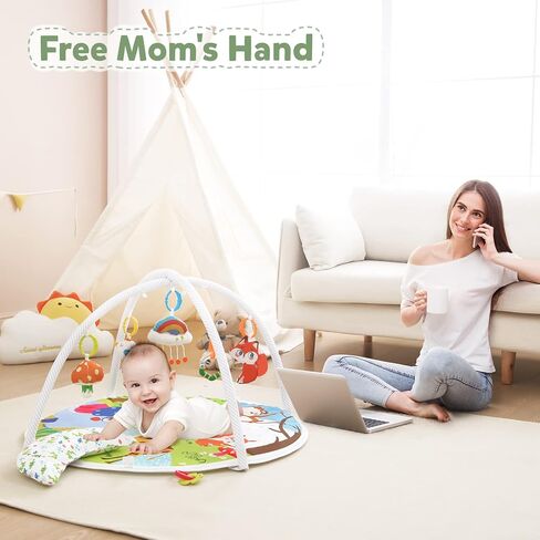 Baby Play Gym، بساط لعب الأنشطة ibabejoy للأطفال حديثي الولادة وحتى الأطفال الصغار، تنمية المهارات الحسية والحركية على أساس المرحلة، منصات اكتشاف اللغة غير القابلة للانزلاق 7 في 1 مع عضاضة in Kuwait