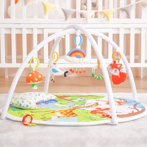 Baby Play Gym، بساط لعب الأنشطة ibabejoy للأطفال حديثي الولادة وحتى الأطفال الصغار، تنمية المهارات الحسية والحركية على أساس المرحلة، منصات اكتشاف اللغة غير القابلة للانزلاق 7 في 1 مع عضاضة in Kuwait