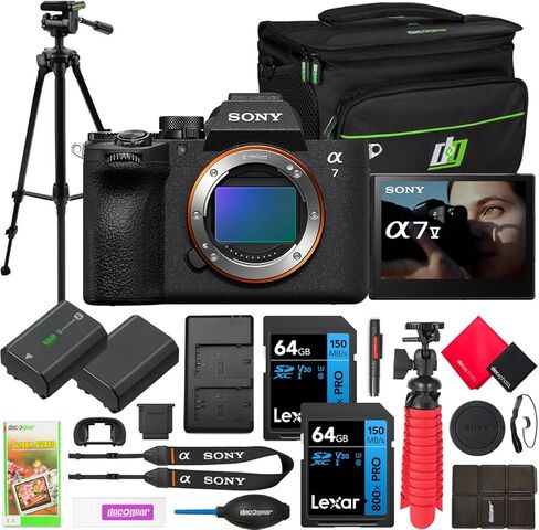Sony A7 V Full Frame Mirrorless Alpha Camera Body ILCE-7M5 | 33MP, 30 FPS Burst, 4K 120p Video | AI Autofocus, 7.5 Stop IBIS | Bundle with Deco Gear Case + Tripod + Extra Battery and Accessories Kit in Kuwait