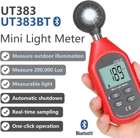 مقياس الضوء UT383BT Lux Meter Lumens مقياس الإضاءة الرقمي 0 ~ 199900 Lux (0 ~ 18500 FC) شموع القدم Luxmeter لنباتات التصوير الفوتوغرافي السينمائي مقياس الضوء لقياس سطوع الإضاءة in Kuwait
