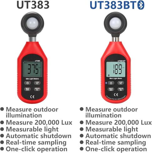 مقياس الضوء UT383BT Lux Meter Lumens مقياس الإضاءة الرقمي 0 ~ 199900 Lux (0 ~ 18500 FC) شموع القدم Luxmeter لنباتات التصوير الفوتوغرافي السينمائي مقياس الضوء لقياس سطوع الإضاءة in Kuwait