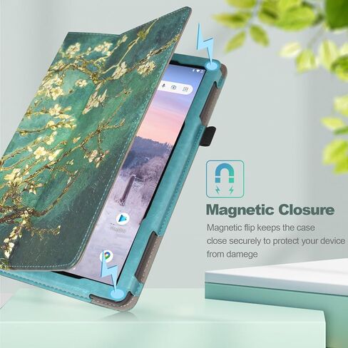 حافظة لجهاز T-Mobile Revvl Tab 2 Tablet - غطاء واقٍ من جلد البولي يوريثان الفاخر فوليو مع خاصية النوم/الاستيقاظ التلقائي، وردي لامع in Saudi Arabia