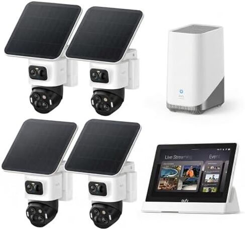 eufy Security eufyCam S4 4-Cam Kit with Smart Display E10, 4K Solar Camera Wireless Outdoor, Triple Lens PTZ Cam, 360° View, Multi-Screen Streaming, AI Recognition, 8X Zoom, No Monthly Fee, in Kuwait