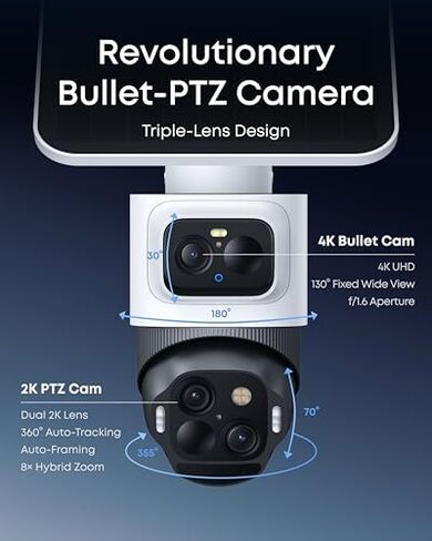 eufy Security eufyCam S4 4-Cam Kit with Smart Display E10, 4K Solar Camera Wireless Outdoor, Triple Lens PTZ Cam, 360° View, Multi-Screen Streaming, AI Recognition, 8X Zoom, No Monthly Fee, in Kuwait