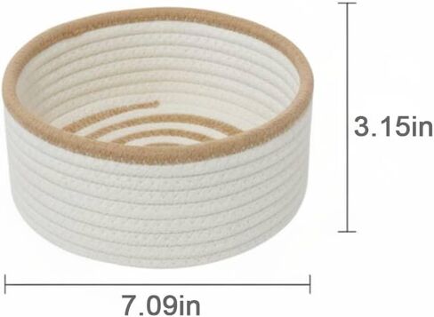 danpinera Set of 3 Small Woven Baskets, Mini Round Storage Baskets for Organizing, Decorative Boho Rope Baskets for Bathroom, Nursery, Desk, Tiny Bin for Makeup, Jewelry, Small Items, White & Jute in Kuwait