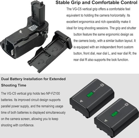 Vertical Battery Grip VG-C5 for Sony Alpha A9III A1II Camera, Replacement for Sony VG-C5, Work with NP-FZ100 Rechargeable Battery in Kuwait