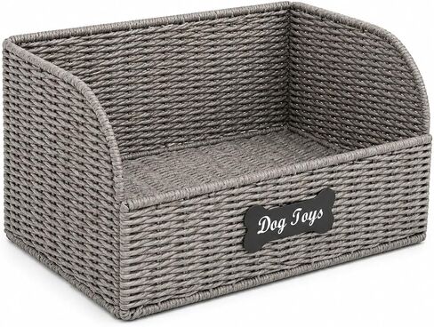 Pet Dog Toy Storage Basket,Collapsible Woven Paper Rope for Dog Cat Toys,Trapezoid Dog Toy Bin,Dog Storage Organizer with Wire Frame,Ideal for Living Room,Playroom(Grey) in Kuwait