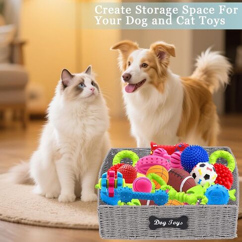 Pet Dog Toy Storage Basket,Collapsible Woven Paper Rope for Dog Cat Toys,Trapezoid Dog Toy Bin,Dog Storage Organizer with Wire Frame,Ideal for Living Room,Playroom(Grey) in Kuwait