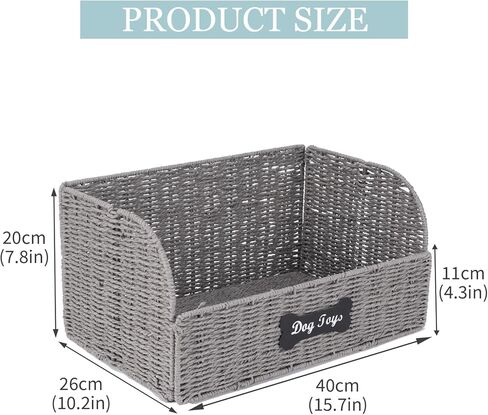 Pet Dog Toy Storage Basket,Collapsible Woven Paper Rope for Dog Cat Toys,Trapezoid Dog Toy Bin,Dog Storage Organizer with Wire Frame,Ideal for Living Room,Playroom(Grey) in Kuwait