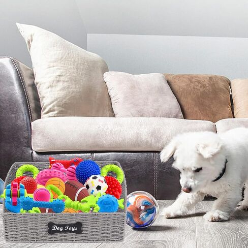Pet Dog Toy Storage Basket,Collapsible Woven Paper Rope for Dog Cat Toys,Trapezoid Dog Toy Bin,Dog Storage Organizer with Wire Frame,Ideal for Living Room,Playroom(Grey) in Kuwait