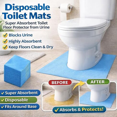 Upgraded 25 Pack Disposable Toilet Mats,Super Absorbent Toilet Floor Protector from Urine,Disposable Toilet Floor Mat for Urine,U Shaped Toilet Mat for Urine,Around Toilet Floor Protector 24" x 22" in Kuwait