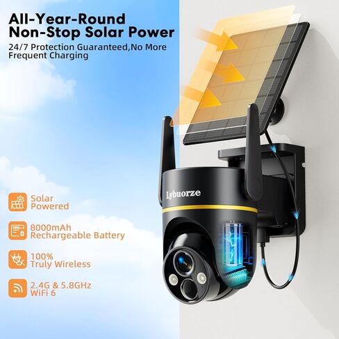 5G&2.4GHz 4MP Solar Security Camera Wireless Outdoor, 100% Wire-Free Home Security Camera w/ WiFi 6, Battery Powered Outdoor Camera, 360° PTZ, Color Night Vision, AI Motion Detection, IP65 Waterproof in Saudi Arabia