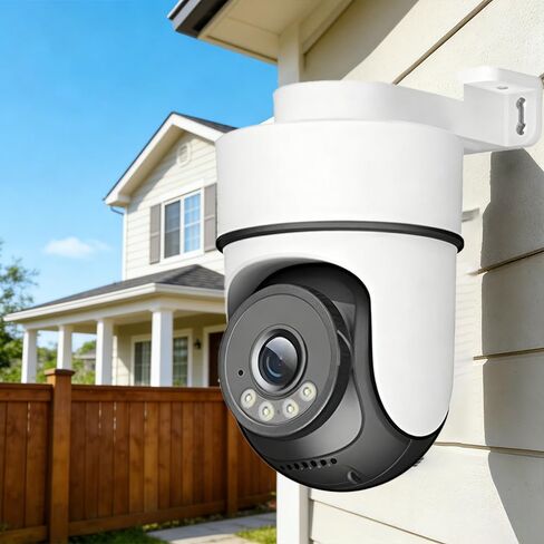 Indoor Camera for Home Security, Outdoor Wired Pan/Tilt Pet Camera with Motion Detection and Tracking, Two-Way Audio, Night Vision, Cloud & Local SD Storage, Surveillance & Security Cameras, White in Kuwait