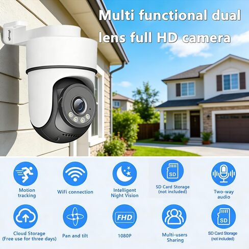 Indoor Camera for Home Security, Outdoor Wired Pan/Tilt Pet Camera with Motion Detection and Tracking, Two-Way Audio, Night Vision, Cloud & Local SD Storage, Surveillance & Security Cameras, White in Kuwait