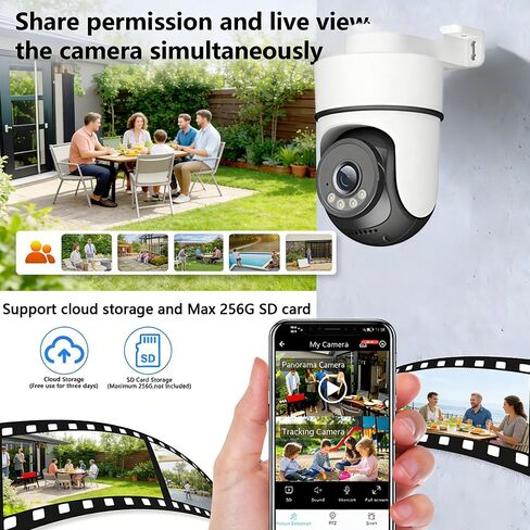 Indoor Camera for Home Security, Outdoor Wired Pan/Tilt Pet Camera with Motion Detection and Tracking, Two-Way Audio, Night Vision, Cloud & Local SD Storage, Surveillance & Security Cameras, White in Kuwait