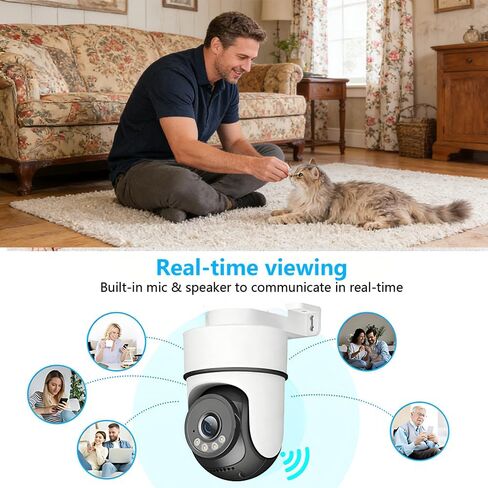 Indoor Camera for Home Security, Outdoor Wired Pan/Tilt Pet Camera with Motion Detection and Tracking, Two-Way Audio, Night Vision, Cloud & Local SD Storage, Surveillance & Security Cameras, White in Kuwait