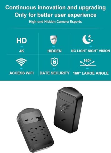 2026 Upgraded 4K Hidden Camera with Night Vision,Wireless WiFi Wall Outlet Camera,Motion Detection|SD Storage Indoor Camera for Pet|Home|Office (Black) in Kuwait