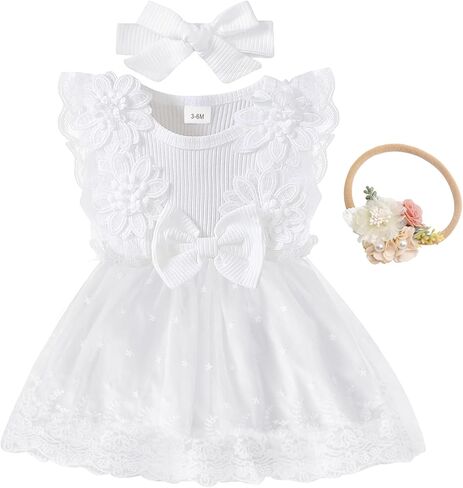 Baby Girl First Birthday Outfit Lace Tulle Dress 1st Birthday Dress with Hair Bows Party Clothes Photo Shoot for 0-18 Months in Saudi Arabia